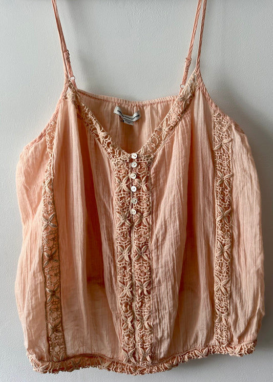 Pre-Loved Peach Boho Embroidered Cami Top
