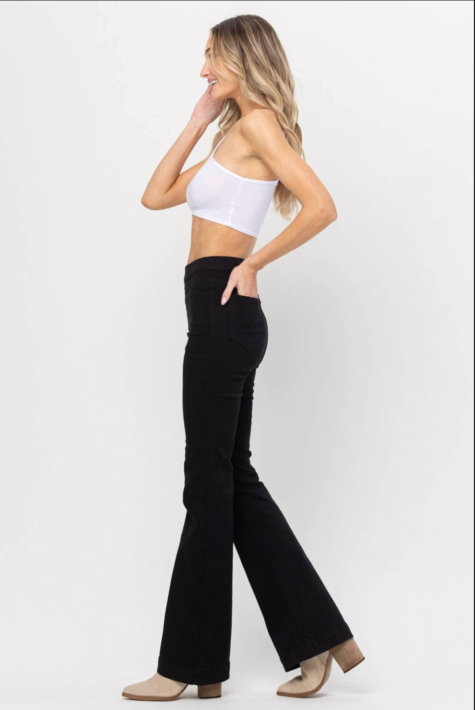 Pull-On Mid Rise Flare Denim