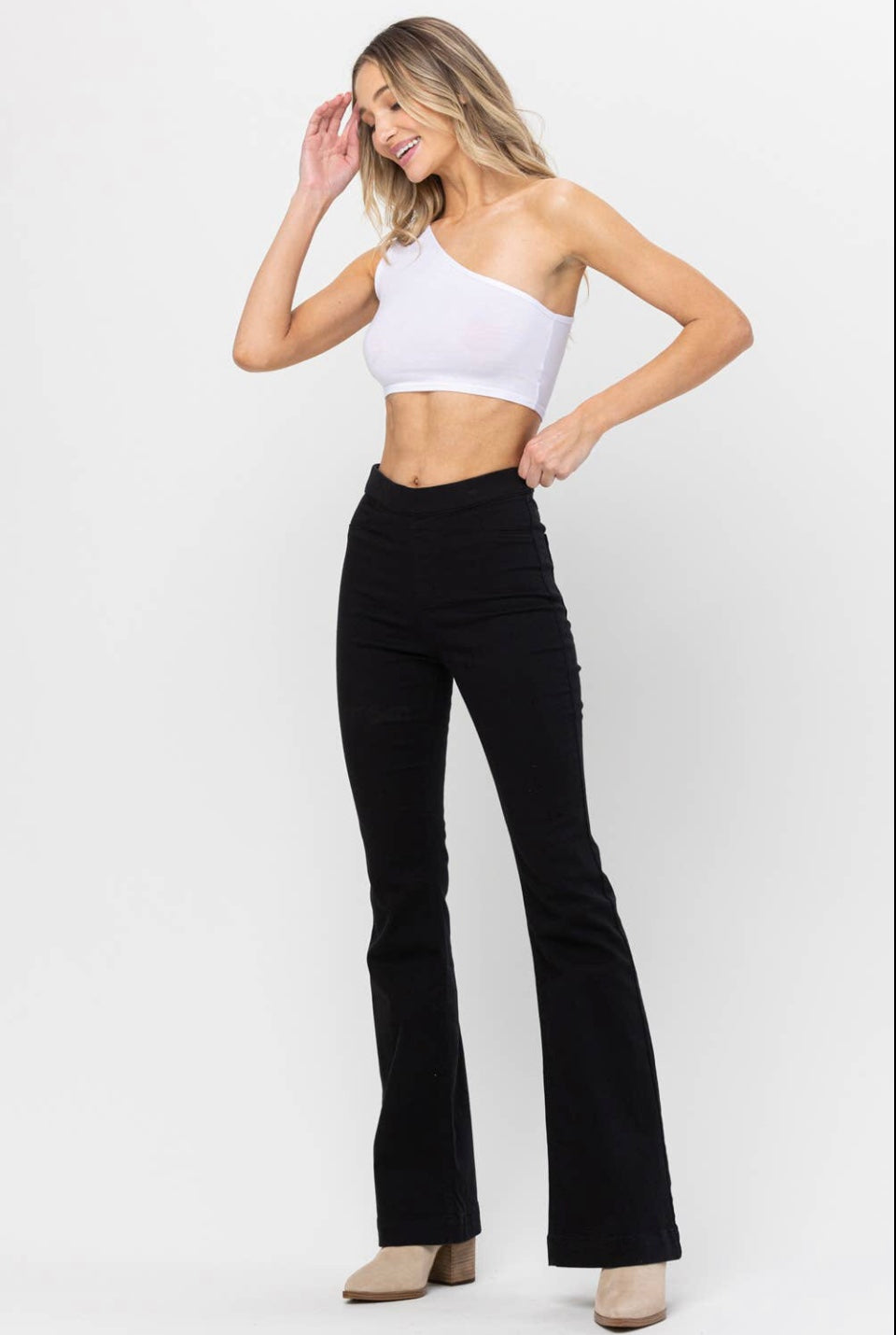 Pull-On Mid Rise Flare Denim