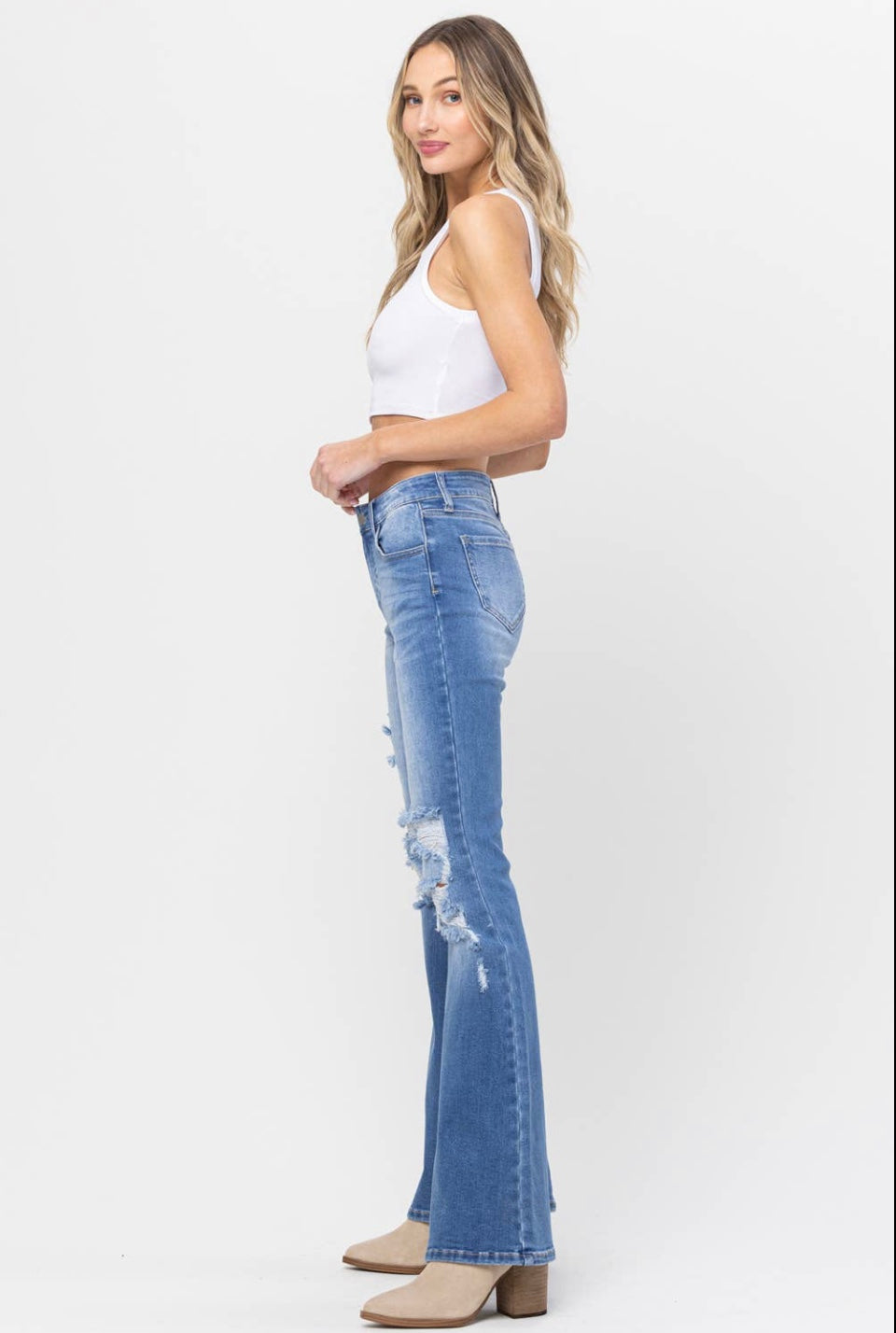 JJ Mid Rise Distressed Jeans