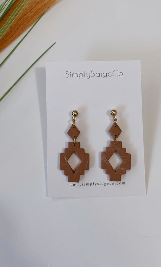 Terracotta Aztec Drop Earrings