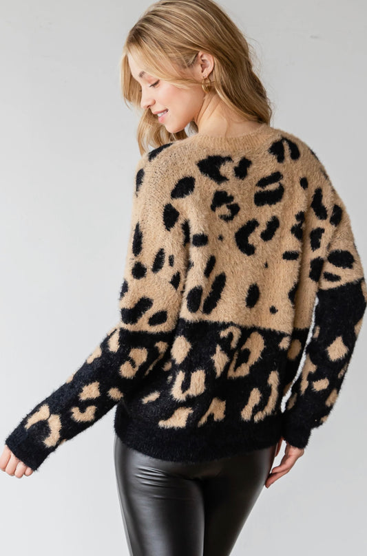 Leopard Color Block Sweater